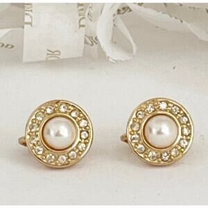 DIOR Vintage Clip-On Pearl Rhinestone Halo Earrings